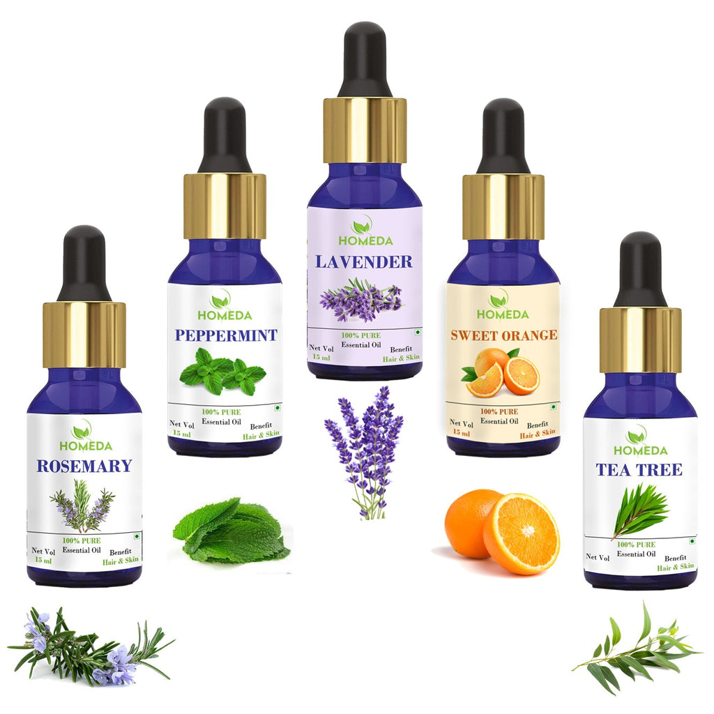 Lavender, Tea Tree, Rosemary, Sweet Orange, Peppermint